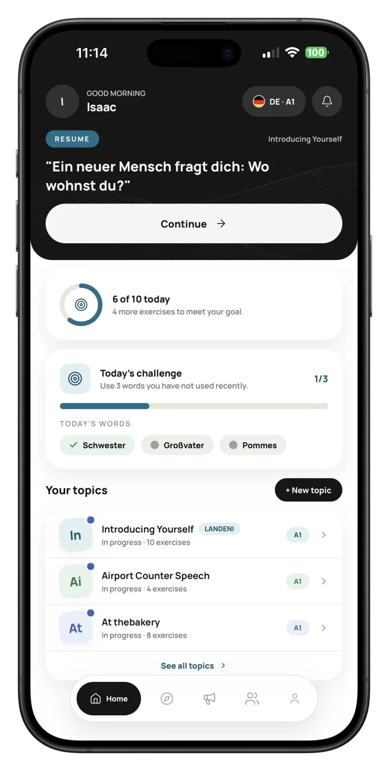 Landeni home screen on an iPhone